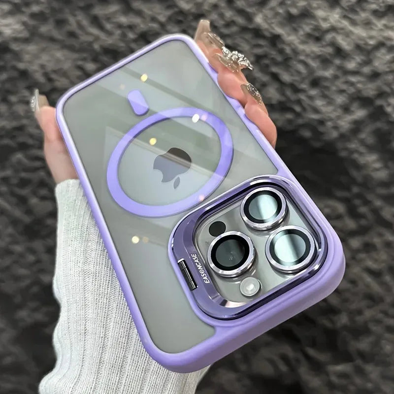 iPhone Clear Case – Fits MagSafe, Funda Stand, Glass Lens