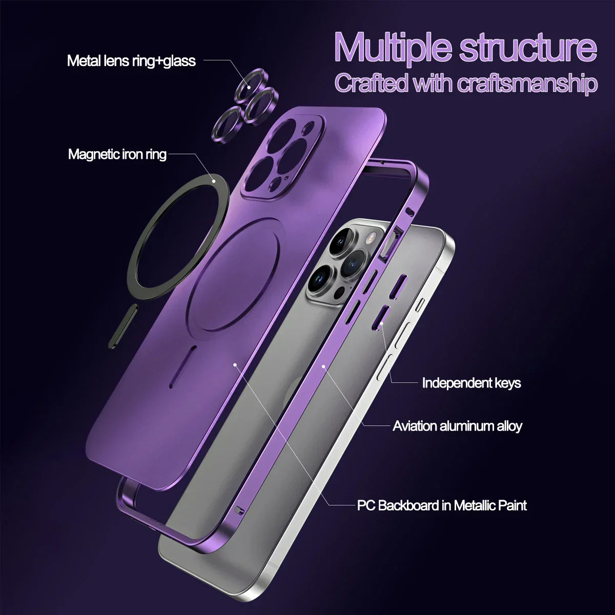 Premium Aluminum Alloy Frame with Magnetic Suction for iPhone Case
