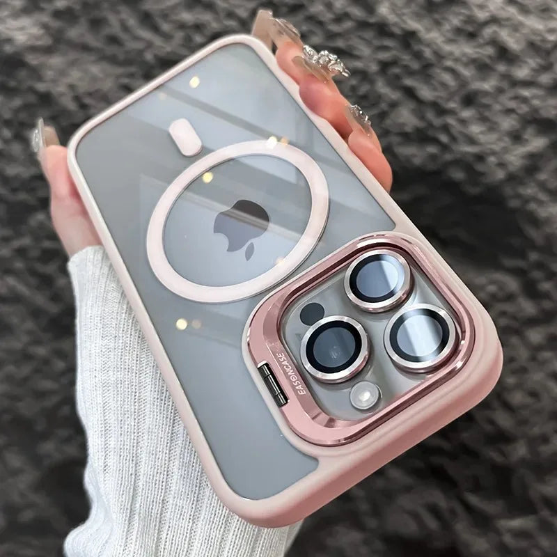 iPhone Clear Case – Fits MagSafe, Funda Stand, Glass Lens
